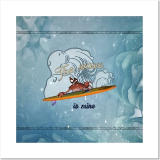 Funny crab on a surfboard, this wave is mine Posters and Art